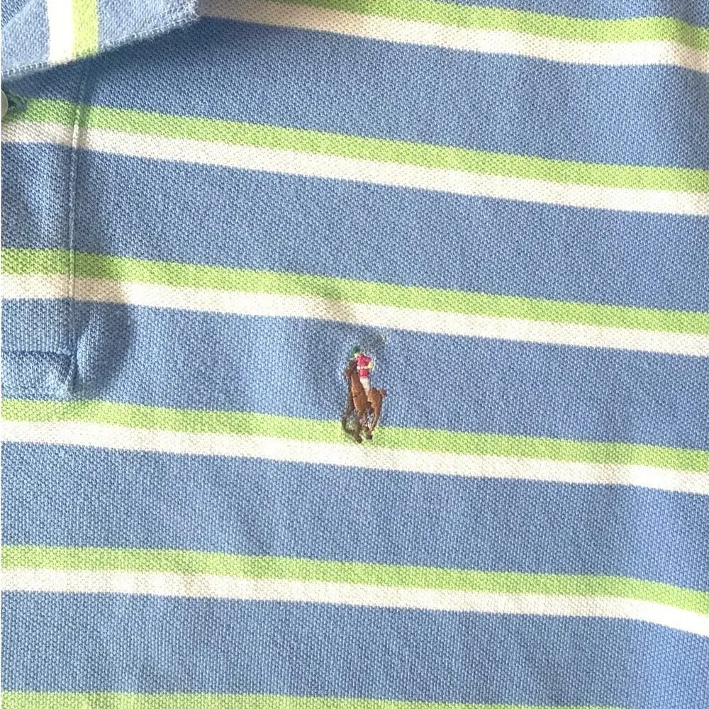 Polo by Ralph Lauren Men's Blue Stripe Cotton Pique Polo Size Large